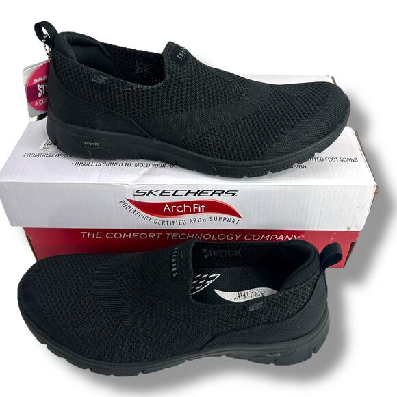 NEW Skechers Arc Fit 2.0 Black Size 7 Cascade Walking Sneakers Slip On Knit Flat - Picture 10 of 12